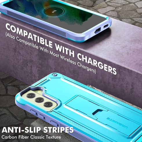URBANITE for Samsung Galaxy S21 FE 5G Case, Military Grade Rugged Shockproof Protective Cover with Screen Protector and Kickstand (Blue and Purple...