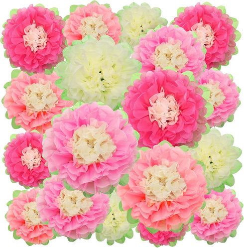 WILLBOND 18 Pcs Large Mexican Paper Flowers Colorful Fiesta Tissue Paper Flowers Carnival Pom Paper Flower Hawaiian Party Backdrop for Floral Part...