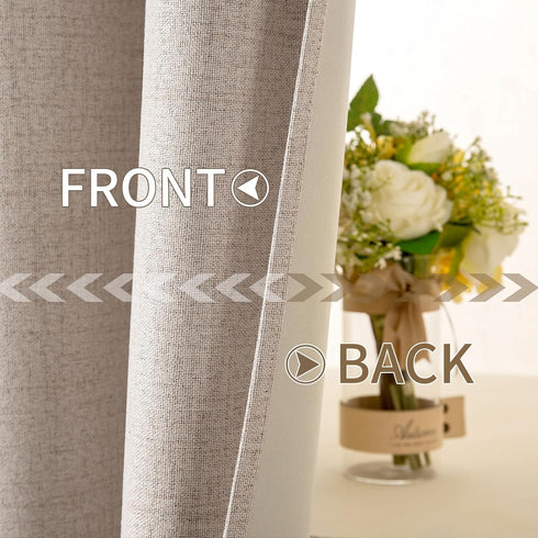 MIULEE 100% Blackout Linen Textured Curtains for Bedroom Solid Thermal Insulated Natural Beige Grommet Room Darkening Curtains & Drapes Luxury Dec...