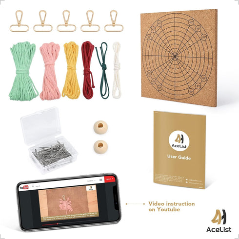 AceList DIY Macrame Kit for Adults, 5 Pcs Keychain with Cord, Boards, Pins & Instruction, Giftable Styles & Video...
