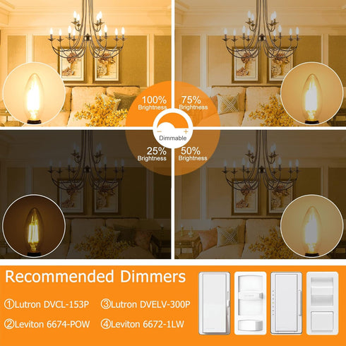 Cotanic E12 LED Bulb Dimmable 3000K Soft White, LED Candelabra Bulbs 60Watt Equivalent, Small Base Type B Light Bulbs, Candle Shape Chandelier Lig...