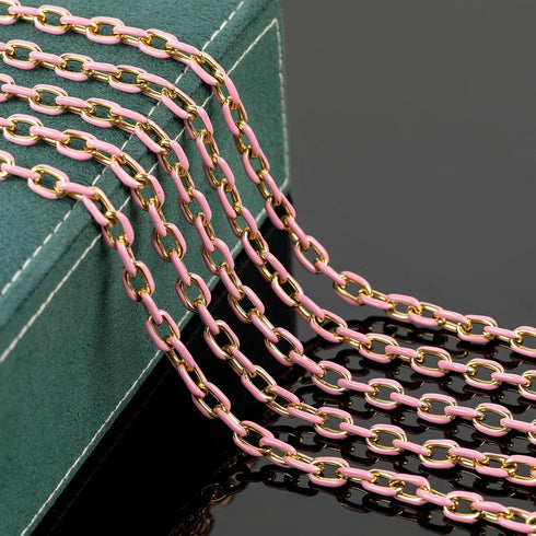 UMAOKANG 2 Meters Pink Enamel Paperclip Chains for Jewelry Making Gold Plated Stainless Steel Jewelry Chain for Necklace Bracelet DIY Jewelry Supp...