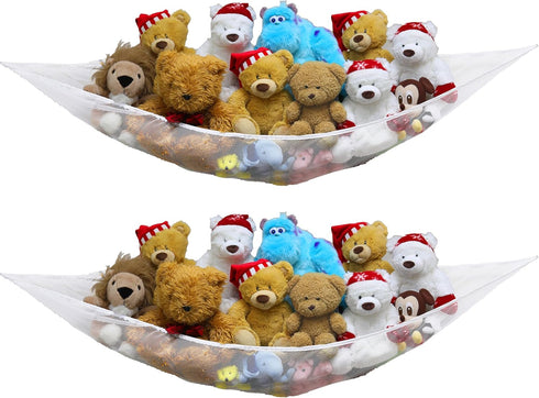 Simple Houseware 2 Pack Stuffed Animal Toy Hammock Net, Corner Wall Storage for Kids Room, White...