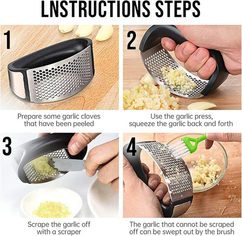 Garlic Press Rocker, Stainless Steel Garlic Mincer Crusher Professional Kitchen Gadgets Garlic Chopper with Ergonomic Handle, Silicone Garlic Peel...
