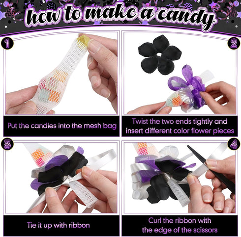 Unittype 6 Pcs 2024 Graduation Candy Lei Making Kit Include 5 ft Mesh Bag 3 Rolls of 98 ft Ribbon 216 Pcs Flower Pieces 48 Pcs Wooden Clip for Gra...