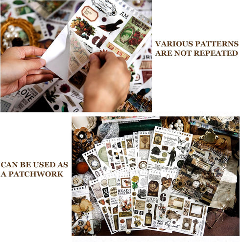 Scrapbook Vintage Stickers, Washi Stickers 500 Pcs Mini Scrapbook Supplies, Junk Journaling Stickers Material Book kit, Aesthetic Decoupage Sticke...