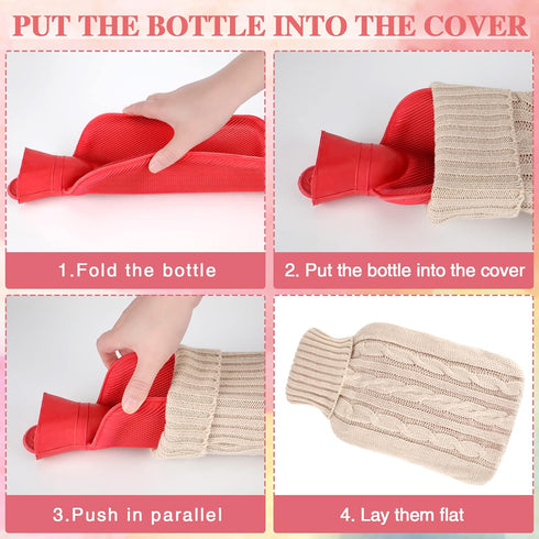 2 Pieces Hot Water Bottle Cover Soft Cover Only Knitted Hot Water Bottle Sweater for Hot Compress and Cold Therapy, Ideal for Menstrual Cramps, Ne...