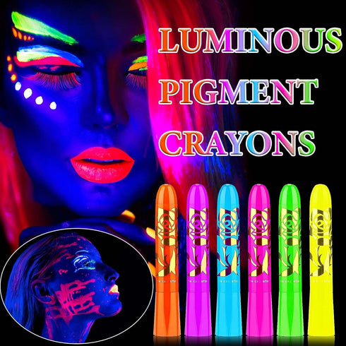 6 PCS Glow in The Dark Face Body Paint Crayons Kit,Professional Neon Face Paint Sticks Long Lasting Waterproof Glow in The Dark Party Supplies for...