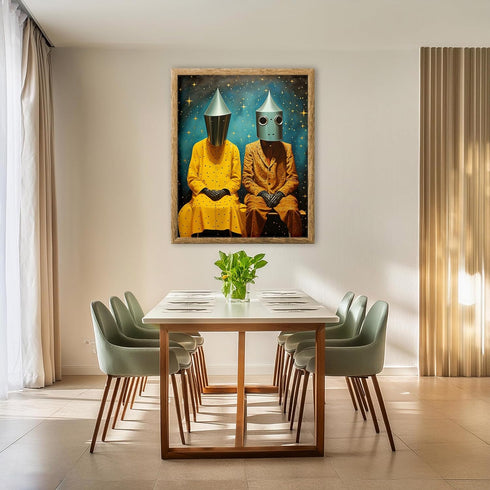 Posterizer 1 pcs-funky metal head alien couple-Abstract & Modern Art-Fantasy & Fiction Art-Gift for Art Lovers-Decor for Home & Office- UNFRAMED W...