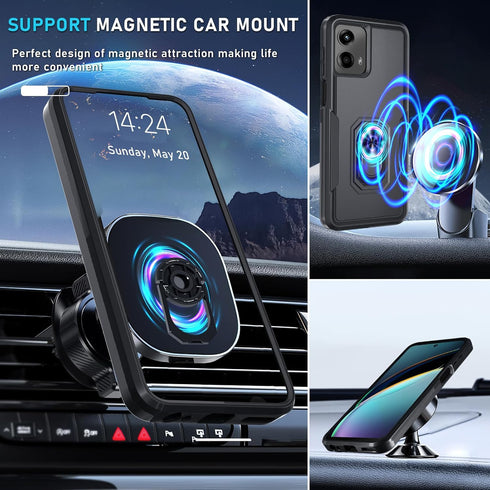 for Motorola Moto G 5G 2024 Case with Screen Protector,Heavy Duty Shockproof Full Body Protective Cover Built in Rotatable Metal Ring Holder Kicks...