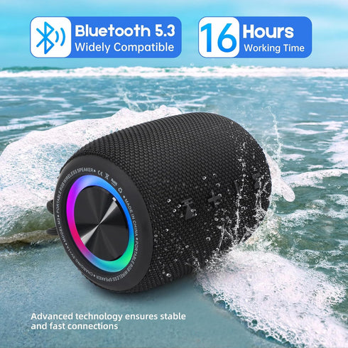 Portable Bluetooth Speaker, BT5.3 Wireless Speaker 20W Bass Diaphragms with Multi LED Light Dynamic Modes, IPX6 Waterproof 16H Playtime supports F...