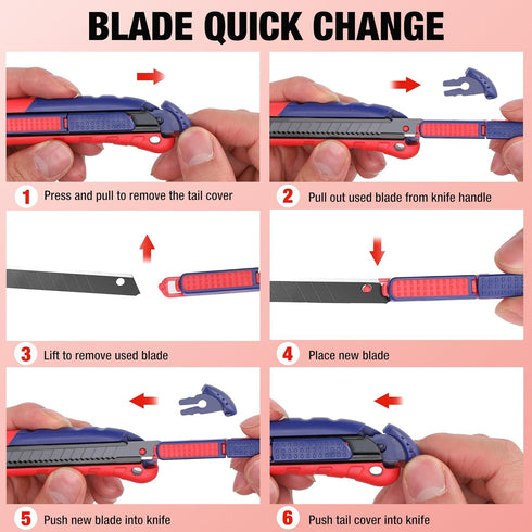 WORKPRO 2-In-1 Safety Utility Knife Retractable Snap-off blade, Metal Box Cutter Set, Razor Knife Exacto Craft Knives, with 10 Extra 9mm Blades, P...