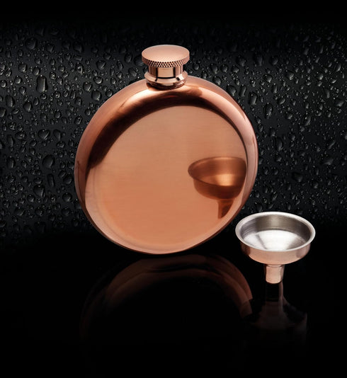Luxury Stainless Steel Mini Hip Flask with Decanting Funnel, 140 ml (5 fl oz) -Copper Effect, 8.7 x 2.5 x 10 cm...