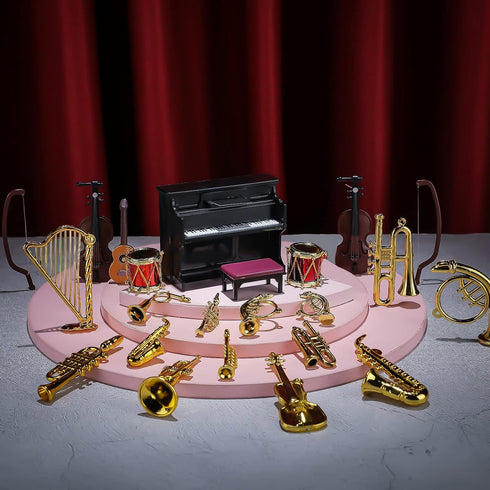 24 Pieces Dollhouse Musical Instruments Miniature Violin Piano Trumpet Saxophone Electric Guitar Tiny Instruments Set for Mini House Musical Room ...
