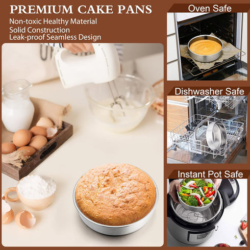P&P CHEF 6 Inch Round Cake Pan Set of 3, Stainless Steel Round Baking Layer Pans Bakeware for Layer Birthday Cake, Fit Oven/Pots/Pressure Cooker, ...