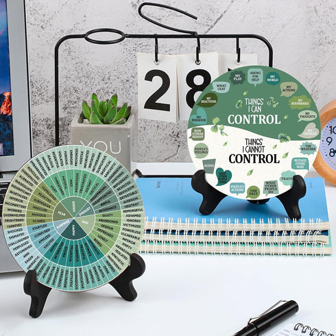 2 Pcs Things I Can Control Therapy Office Desk Decor with Black Base Calming Emotions Wheel Chart Mental Health Decor Feelings Psychology Decor fo...