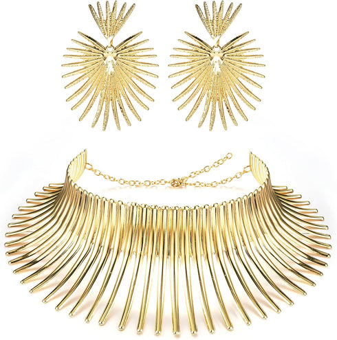 YADOCA African Collar Choker Necklace Earrings Set for Women Gold Statement Tooth Shape Tribal African Jewelry...