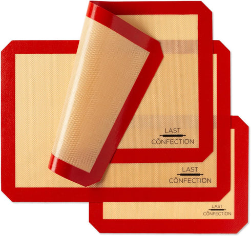Last Confection Silicone Baking Mat - Set of 3 Non-Stick Professional Food Safe Tray Pan Liners - 2 Half Sheet (11-5/8" x 16-1/2") 1 Quarter Sheet...