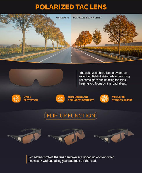 Polarized Sunglasses Fit Over Prescription Glasses for Men Women Flip Up Shield Wrap Around Driving Shades...