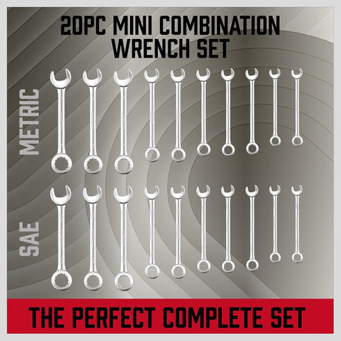 Premium Midget Wrench Set - 22-Piece Mini Combination Wrench Set Metric & SAE Ignition Wrench Set 4-10mm & 5/32'' to 7/16'' Lightweight Small Wren...