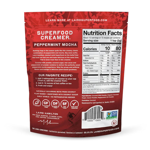 Laird Superfood Non-Dairy Original Superfood Peppermint Mocha Coconut Powder Coffee Creamer, Gluten Free, Non-GMO, Vegan, 8 oz. Bag, Pack of 1...