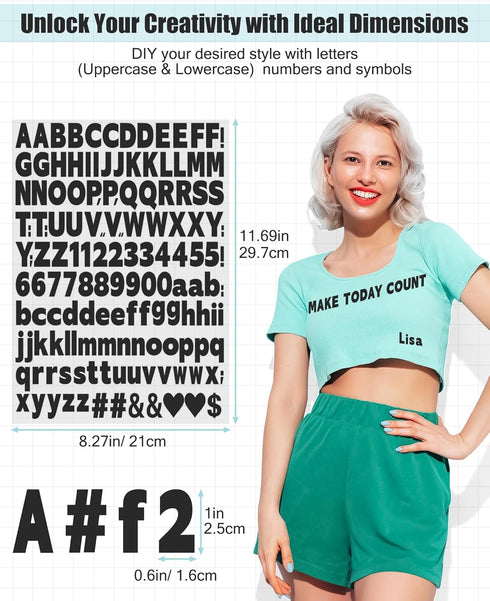 1 Inch Iron on Letters and Numbers for Clothing, 5 Sheets 755 Pieces Vinyl Heat Transfers Letters with A-Z and 0-9 Iron on Letters for Fabric Numb...