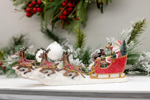 Transpac Y3954 Imports Reindeer Santa Sleigh Figurine, 14.5-inch Length, Resin, Multicolor...