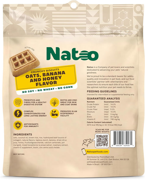 NATOO Dog Treats for Large Breed, Crunchy Biscuits Oats Banana and Honey, Natural Dog Treats, Rich in Omega 6, Prebiotics and Fiber, Antioxidants ...