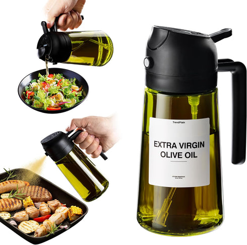 16oz Olive Oil Dispenser for Kitchen - 2 in 1 Olive Oil Dispenser and Oil Sprayer - Olive Oil Dispenser Bottle w/Stickers - Olive Oil Sprayer for ...