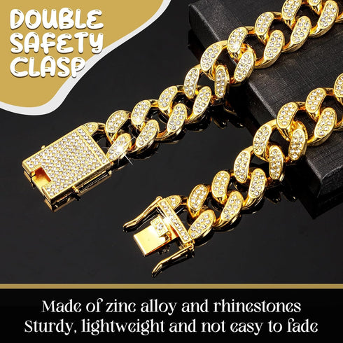 LEIFIDE Dog Chain Collar Gold 20 mm Wide Diamond Collar Large Dog Necklace Metal Pet Crystal Collar Jewelry Accessories for Medium Large Dogs(18 I...
