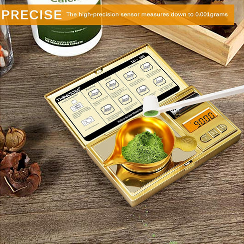 THINKSCALE 50g/0.001g Digital Milligram Scale, Gold Mg Scale with 50g Calibration Weight, Powder Scale for Reloading, Micro Gram Scale, Miligram S...