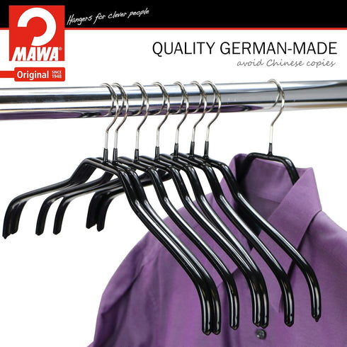 MAWA by Reston Lloyd Silhouette Series Non-Slip Coated Steel Clothes Hanger for Shirts and Dresses, Style 41/F, Set of 10, Black...