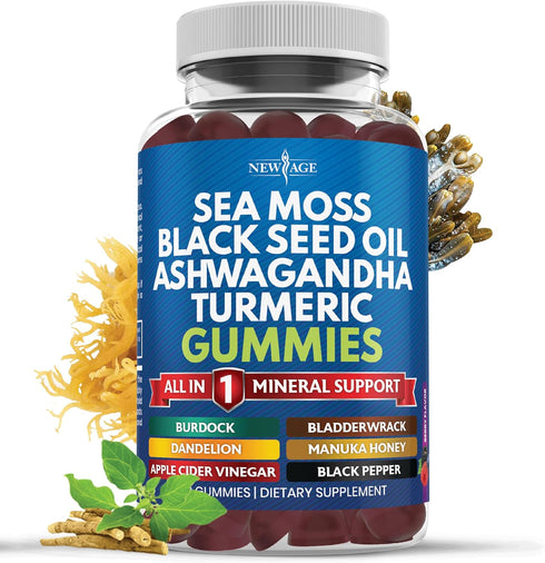 Sea Moss Gummies, Sea Moss 3000mg, Black Seed 2000mg, Ashwagandha 1000mg, Turmeric, Manuka Honey, ACV, Dandelion, Black Pepper, Burdock, Bladderwr...