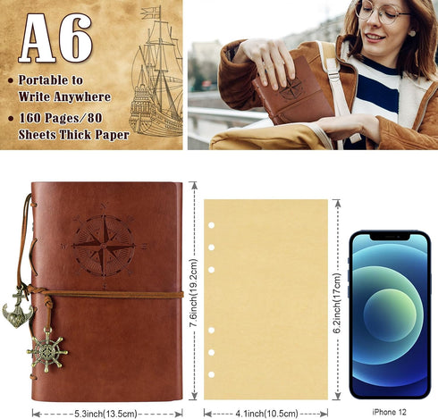 MALEDEN Leather Journal Refillable, Premium Spiral Notebook Classic Binder Vintage Embossed Travelers Journal with Blank Paper and Retro Pendants ...