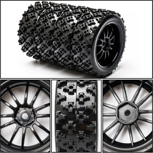 JIUWU 4pcs RC 1:10 Rubber Tires Car Crossing Wheels Rims Hex 12MM Black...