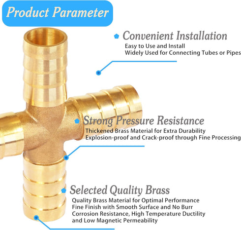 Brass Hose Barb 4 way Fitting 5/16" (8mm) Barb Splicer Mender with Stainless Steel Pipe Clamps air hose repair kit for Pipe Line/Fuel/Air (4-way, ...