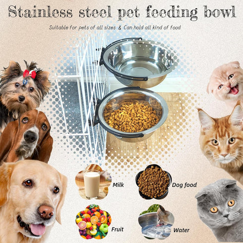 Dog Bowls Crate Water Bowl Kennel Hanging Cage Food Water Bowl Non-Spill Stainless Steel Metal Mountable Feeder Dish for Puppy Bunny Cats Pets Att...