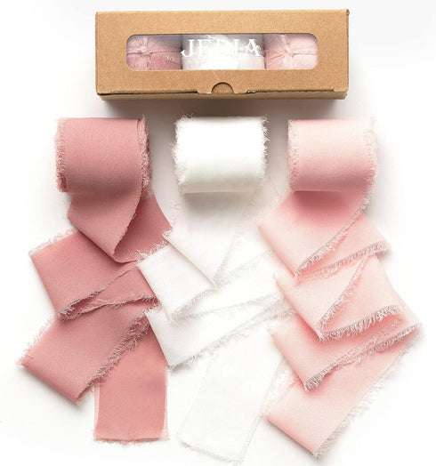 Pink Ribbon, 3 Rolls Mothers Day Ribbons, 1.5" x 7Yd Dusty Rose Chiffon Ribbon Set for Gift Wrapping, Wedding Invitations, Bouquet Wrap, Bridal Bo...