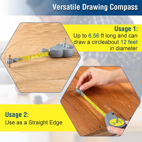 Dreyoo 6.56 ft Rotape Tape Measure Compass with 10 Pencil Leads, Measure Beam Compass for Drawing Circles and Lines, Retractable Circle Drawing To...