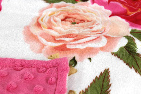Top Tots Baby Blanket - Hot Pink on White Roses...