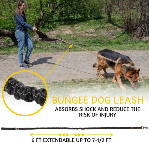 Heavy Duty Bungee Dog Leash 6 ft - 7.5 ft for Large and Medium Dogs | No Pull, Reflective, Tactical Dog Leash | Soft Neoprene Padded Double Handle...