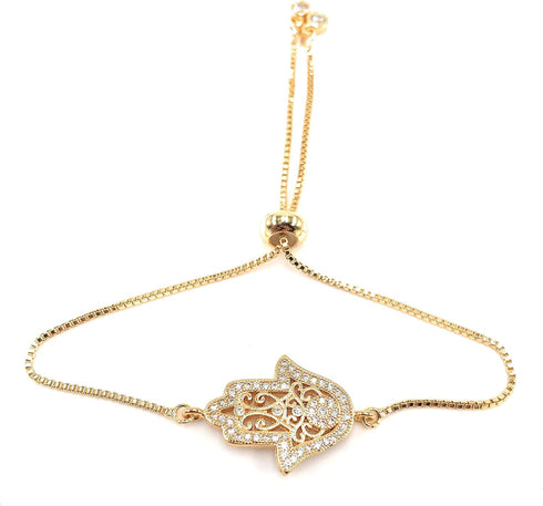 LESLIE BOULES 18K Gold Plated Hamsa Bracelet for Women Adjustable Chain...