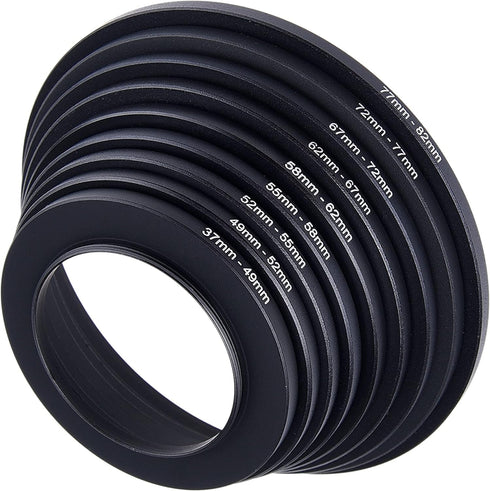 Step Up Lens Filter Adapter Rings - Set of 9 - Allows You to Fit Larger Size Lens Filters on a Lens with a Smaller Diameter - Sizes: 37-49, 49-52,...