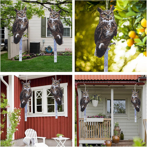 Bird Scarer, 2Pack Fake Owl Hanging Owl to Keep Birds Away Reflective Hanging Bird Decoration to Keep Birds Away from Garden Patio Windows...
