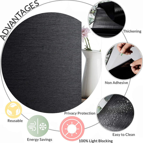 VELIMAX Total Blackout Window Film Silk Black Window Cover Decorative Window Privacy Film Removable Window Tint 100% Room Darkening Sun Blocking N...