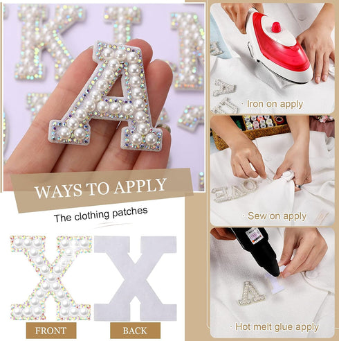 Waydress 26 Piece Rhinestone Iron on Patch A to Z Letter Appliques Adhesive White Pink Colorful Pearl Bling Patch Glitter Alphabet Embellishments ...