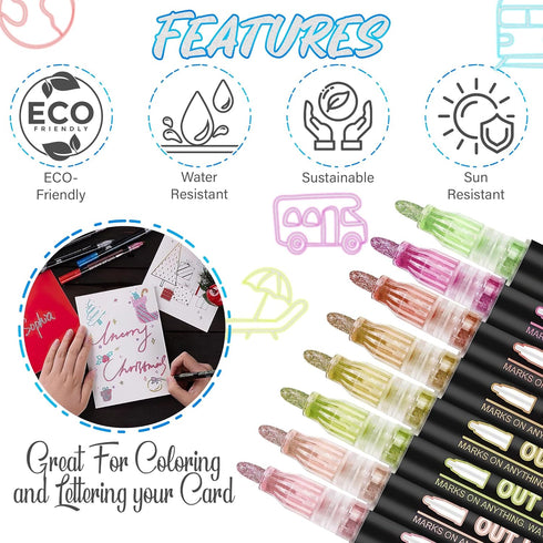 Double Line Metallic Outline Markers - 36 Vibrant Colors, Self-Outline Metallic Markers with Quick-Drying Ink, Double Line Metallic Markers for Ki...