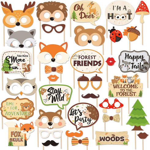 35 PCS Woodland Animal Photo Booth Props Wild One Camping Forest Theme Party Favors Decorations for Woodland Creatures Baby Shower Birthday Party ...