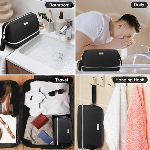 Travel Toiletry Bag for Men Women - Double Layer Waterproof Cosmetic Bag with Wet Dry Separation, Portable Shaving Dopp Kit Bathroom Hygiene Bags,...