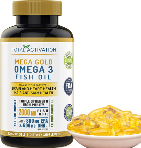 Omega 3 Burpless Max Strength Fish Oil Supplement, Dr. Formula 2000 mg with Vitamin E, 800 mg EPA 600 mg DHA Ultimate Brain, Hair Support Men & Wo...